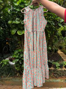 Janasya Women's Mint Green Floral Print Dress