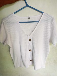 Ribbed Button-Front Crop Top