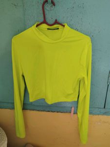 Neon Yellow Long Sleeve Crop Top