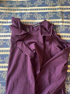 purple shoulder flurr cut top