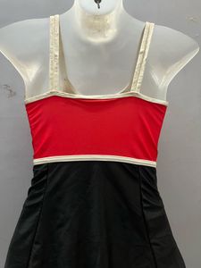 Padded Sleeveless Red And Black One-Piece Swimwear