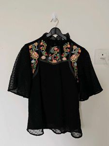 Embroidered Black Top