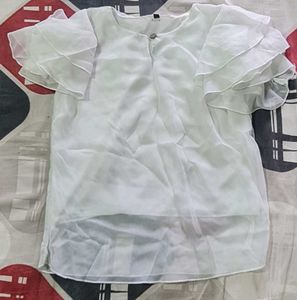 White Ruffle Sleeve Top
