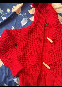 Red Benetton Hoodie Cardigan