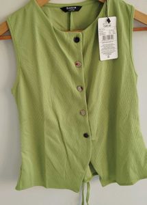 Green Button-Down Sleeveless Top