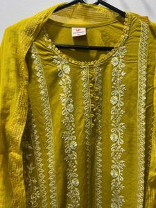 Mustard Embroidered Pant Suit Set