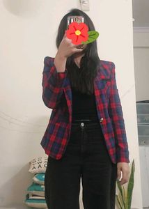 Red-Checked Plaid Blazer-Slim fit