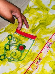 Yellow &amp; Red Embroidered Kurti