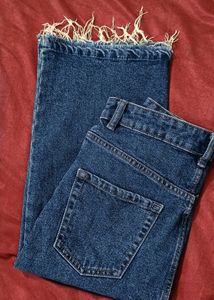 High-Waist Denim Midi Skirt | Raw Hem &amp; Front Slit