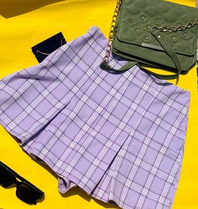 Lilac Plaid Pleated Mini Skirt