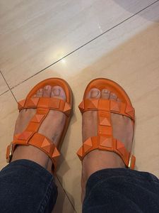 Orange Studded Flats