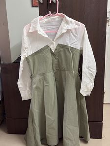 Green & White Shirt Dress