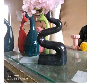 Modern Black Vase with Floral Arrangement