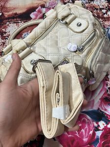 Imported Vintage Quilted Cream Satchel
