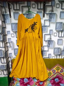Mustard Floral Embroidered Dress