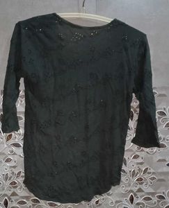 Black Eyelet Detail Top