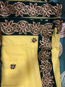 lemon yellow orange partyware saree