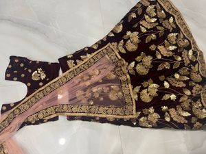 Price Drop!  Maroon Velvet Lehenga