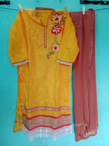 Yellow Kurta Leggings Pajama Dupatta Set XL Size