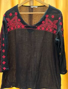 Embroidered Black Top