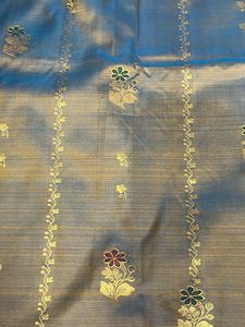 Kanchivaram Pure Silk   Grey And Orange Saree