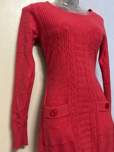 Pintrest Red Knit Sweater Dress with 2 pockets