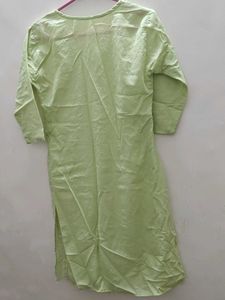 Green Round Neck Kurta White Pant Set
