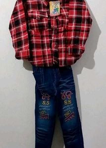 Boys Plaid Shirt & Jeans Set