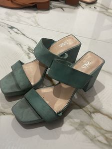 Zara Green Heeled Mules