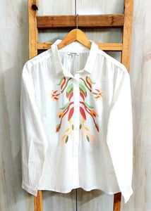 Embroidered White Cotton Shirt Size-46-48
