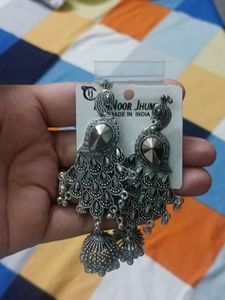 Silver Peacock Jhumka Earrings