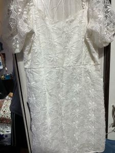 White Lace Puff Sleeve Dress