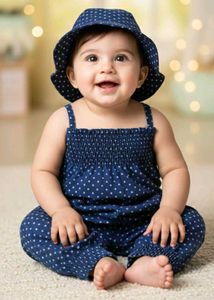 Cute Blue Polka Dot Romper Set