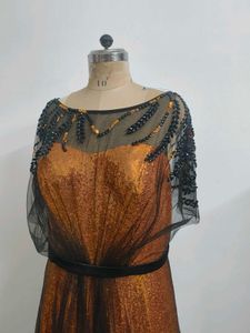Sequin Evening Gown with Tulle Overlay
