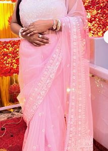 Elegant Baby Pink Colour Brand New Net Saree