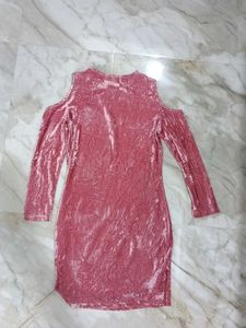 Shein Pink Velvet Cold Shoulder Dress