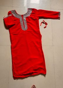 Red real Mirror Work Kurta