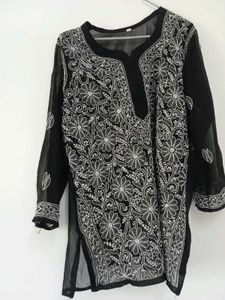 Black Embroidered Tunic Short Kurti