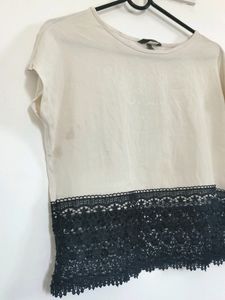 White Crop Top With Black Lace