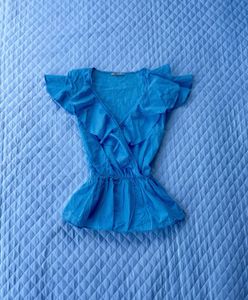 Y2k Blue Ruffel Top