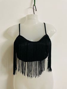 Women Black Fringe Top