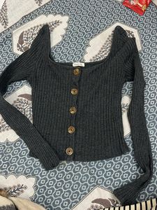 Button-Front Ribbed Knit Top