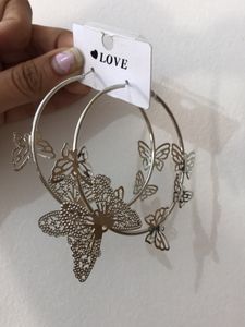 Dainty Butterfly Silver Hoop Earrings