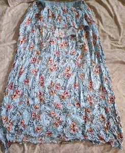 Light Blue A-line Full Length Half Sleeves Dress