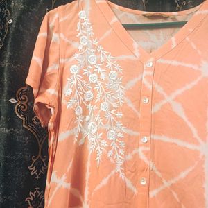Peach Tie-Dye Casual Dress