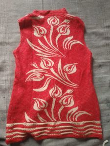 Red Floral Sleeveless Cardigan