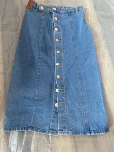 Vintage Denim Button-Front Midi Skirt