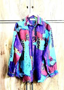Purple Printed Shirt Size-44
