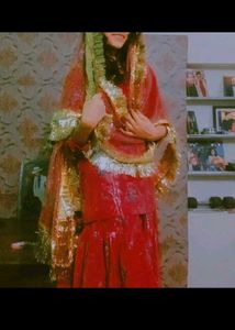 gharara tubelight red pink small net kurta