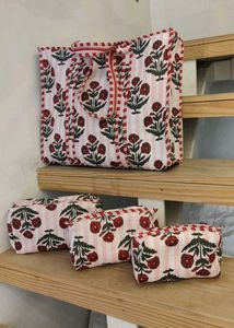 Floral Tote Bag with Pouches